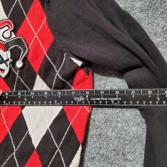 DC Comics Harley Quinn Checkerboard Cardigan Sweater Juniors L Costume Cosplay - Picture 5 of 10